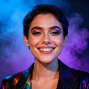 Lesbian lifestyle influencer with Q+ aesthetic colors