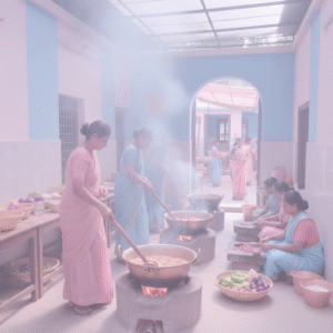 Women volunteers preparing community meals in Kerala